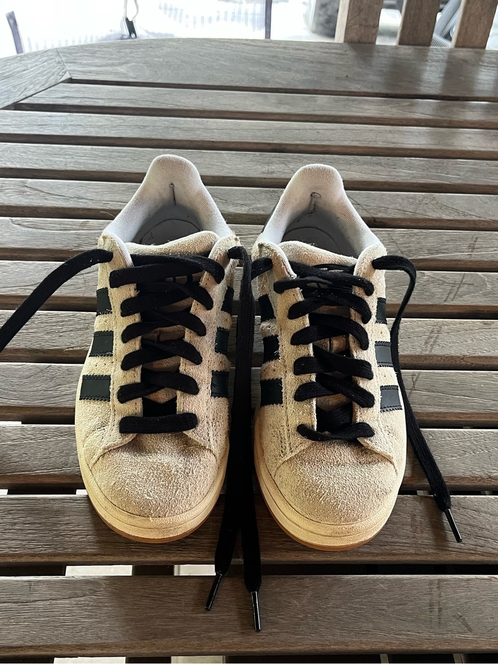 Women’s Adidas Campus Suede Sneakers Beige with Black Stripes